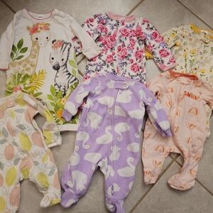 Baby Girl's Footed Sleepers and One Romper Newborn